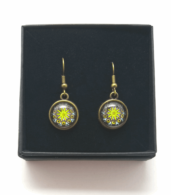 Green Starburst Design Hand Painted Earrings