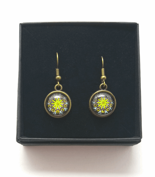 Green Starburst Design Hand Painted Earrings