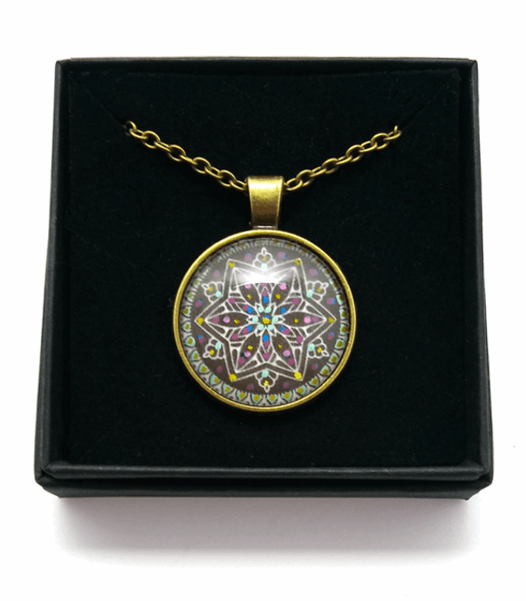 Mauve Snowflake Design Hand Painted Pendant