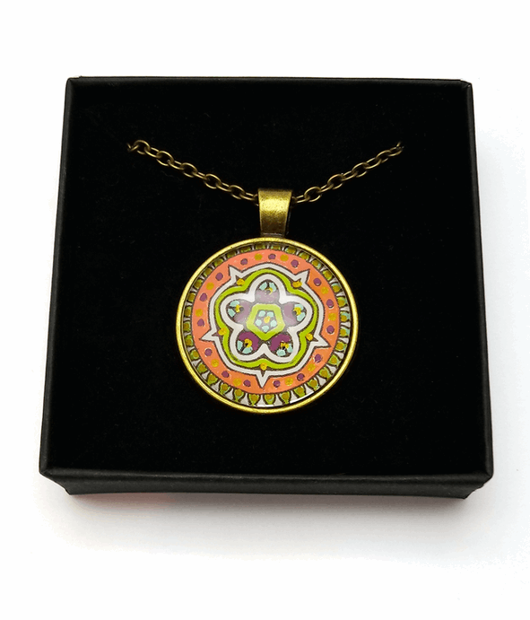 Medieval Rose Design Orange Option Hand Painted Pendant