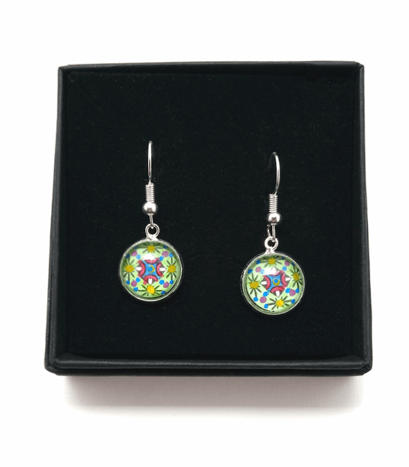 Square Design Hand Painted Earrings