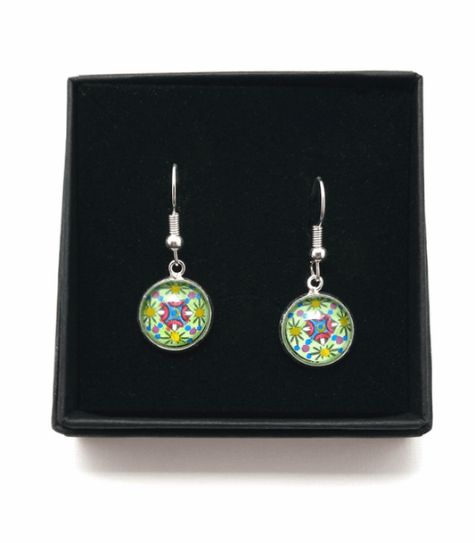 Square Design Hand Painted Earrings