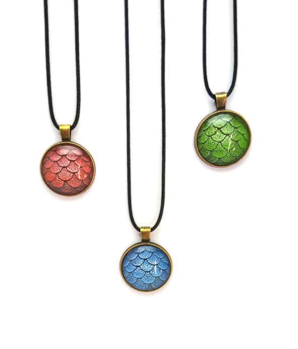 Three colours options of Glass Dragon Scales Pendant